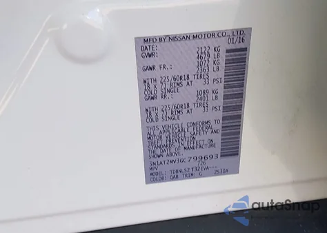 2016 Nissan Rogue Sl z USA, uszkodzony, nr VIN 5N1AT2MV3GC799693